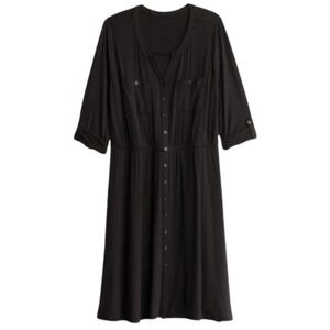 Market & Spruce Black 3/4 Sleeve Midi Button Up Shirt Dress in Soft Jersey Knit